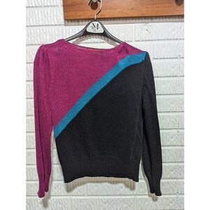 Sasson Iconic 80's Style Women's Pink & Black Vintage Silk Blend Sweater Size 10